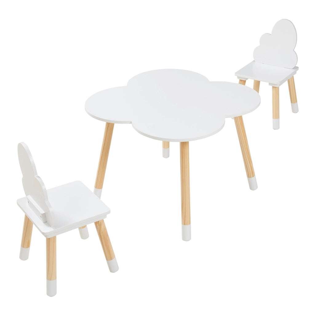 Set Epim di 3 Mobili per Cameretta Tavolino e 2 Sedie - Bianco / Naturale [en.casa]