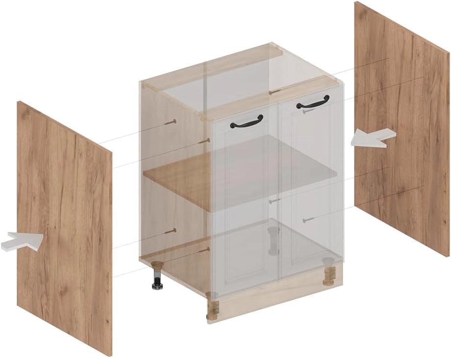 Pannelli laterali per il mobile base R-Line, Quercia dorata, Set di 2, per la libera combinazione all'interno di sistemi cucina modulari