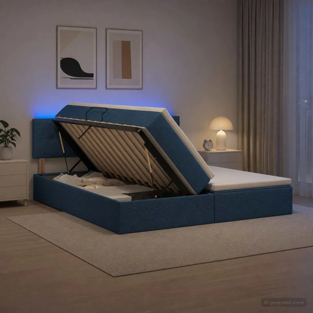 Letto con contenitore LED e materasso Blu 180 x 200 cm Tessuto 3459353