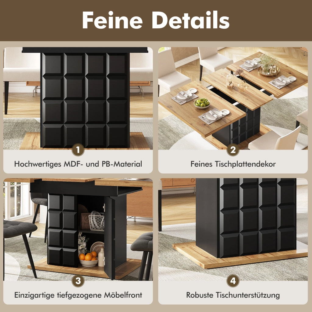 TAVOLO Allungabile 110-140x80x75 cm MDF Nero/Naturale
