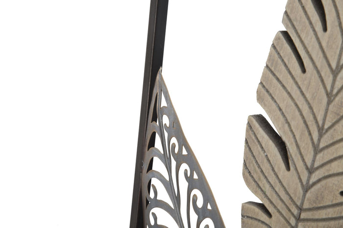 Pannello e Legno Foglie 30,5x1,90x91 cm in Ferro e MDF Oro e Argento