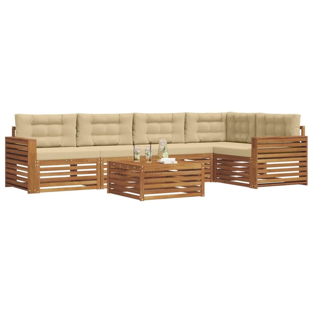 Set di divani da esterno con cuscino 6 pcs Naturale e Beige