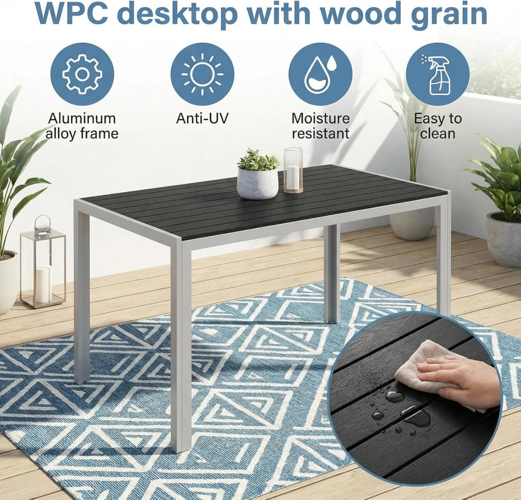 Set di 3 Mobili da Giardino in Alluminio, Tavolo Rettangolare 110x70 cm + 2 Sedie Pieghevoli Regolabili, Resistente alle Intemperie, Arredamento per Terrazza, Balcone e Esterno, Grigio Argento