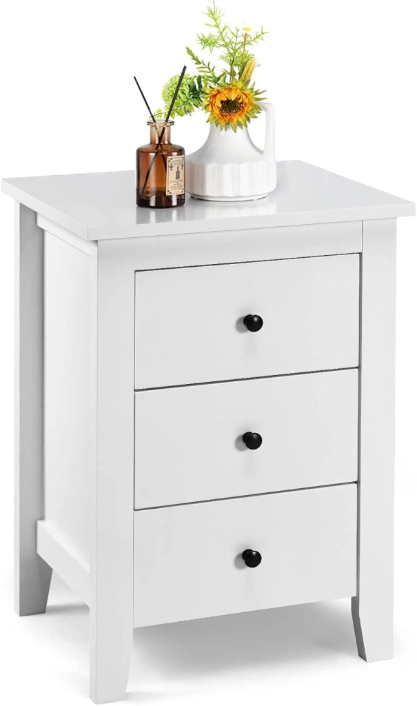 Set di 1/2 Comodino con 3 Cassetti, 46 x 37 x 65 cm, Comodino in Legno, Cassettiera di Stoccaggio con Gambe, Tavolo Ausiliare per Soggiorno, Camera da Letto (1, Grigio)