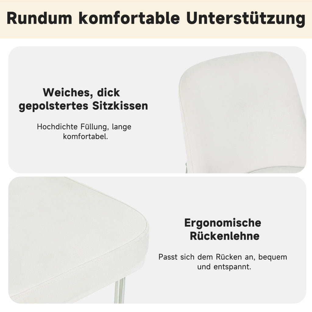 Sedie da pranzo set 6 pezzi con seduta imbottita e struttura in metallo cromato, stile moderno, in velluto beige
