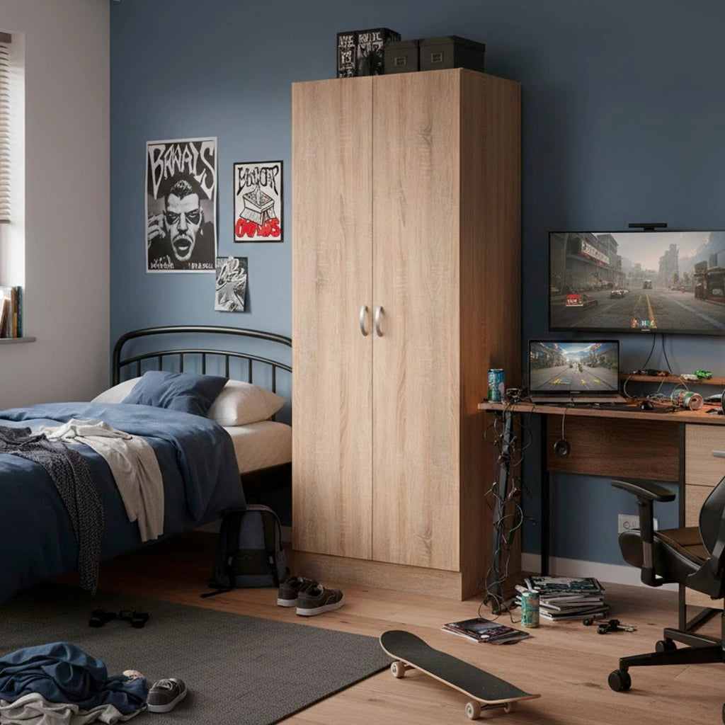 Scarpiera Salvaspazio A Armadio Con 2 Ante Mobile Multiuso Con 5 Ripiani Regolabili Design Moderno Per Ingresso Camera E Living 69.2 X 34.6 X 170.4 Cm Rovere