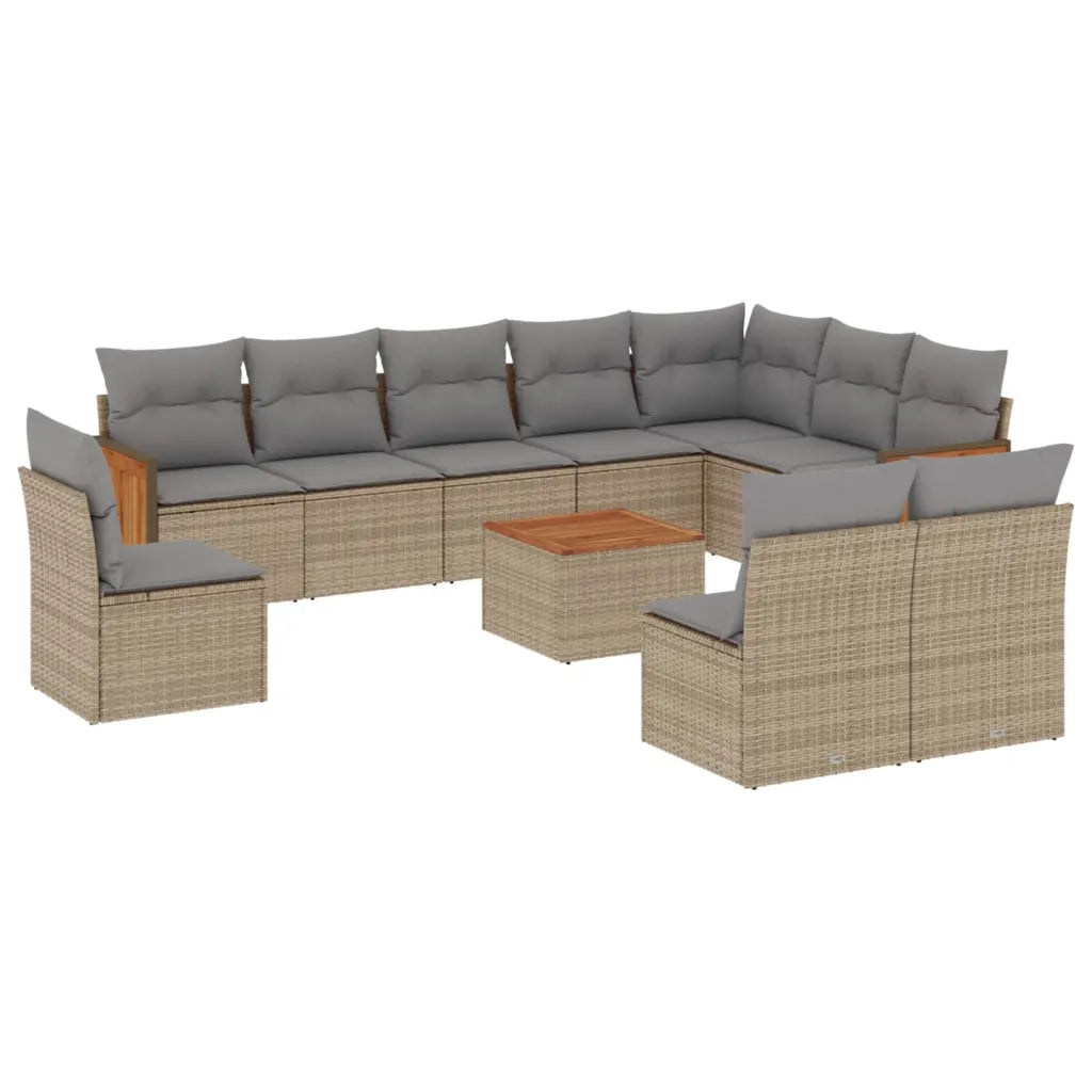 Set Divani da Giardino 11 pz con Cuscini Beige in Polyrattan 3227760