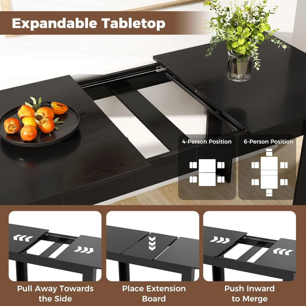 Tavolo da pranzo allungabile 120/158 x 70 x 76 cm, tavolo da cucina moderno con piano estensibile gambe a forma di L, per 4-6 persone, per sala da pranzo, balcone (nero)