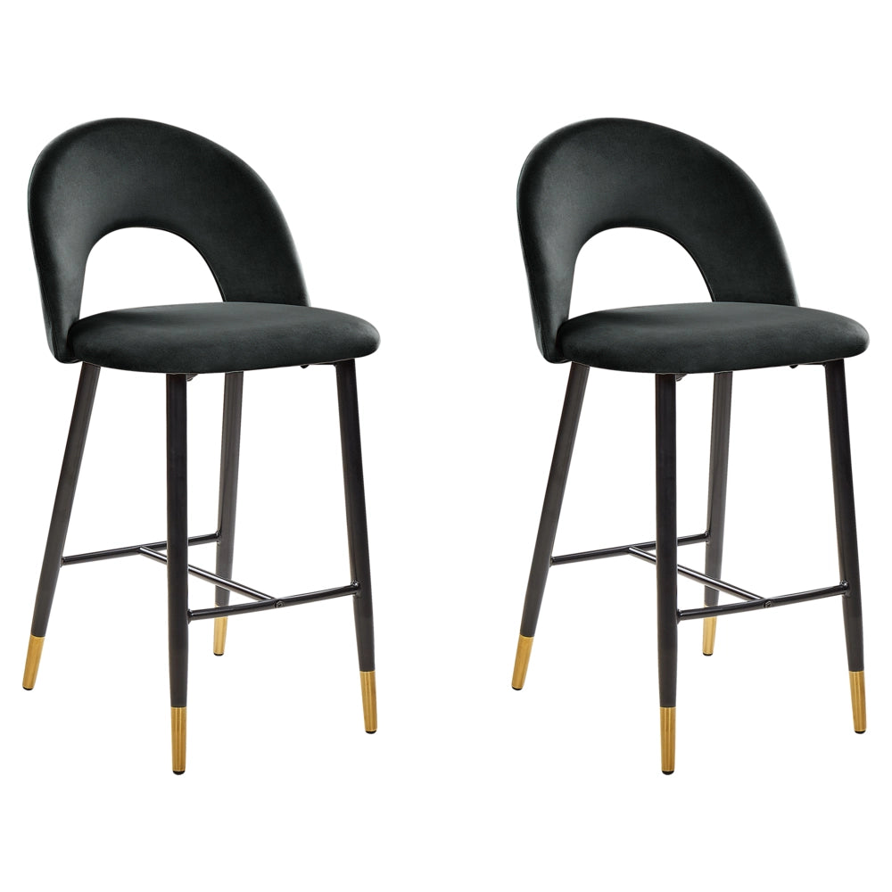Set di 2 sedie da bar Corallo Rosso Velluto Nero Acciaio Design retrò accenti dorati Sala da pranzo
