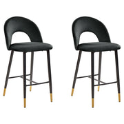 Set di 2 sedie da bar Corallo Rosso Velluto Nero Acciaio Design retrò accenti dorati Sala da pranzo