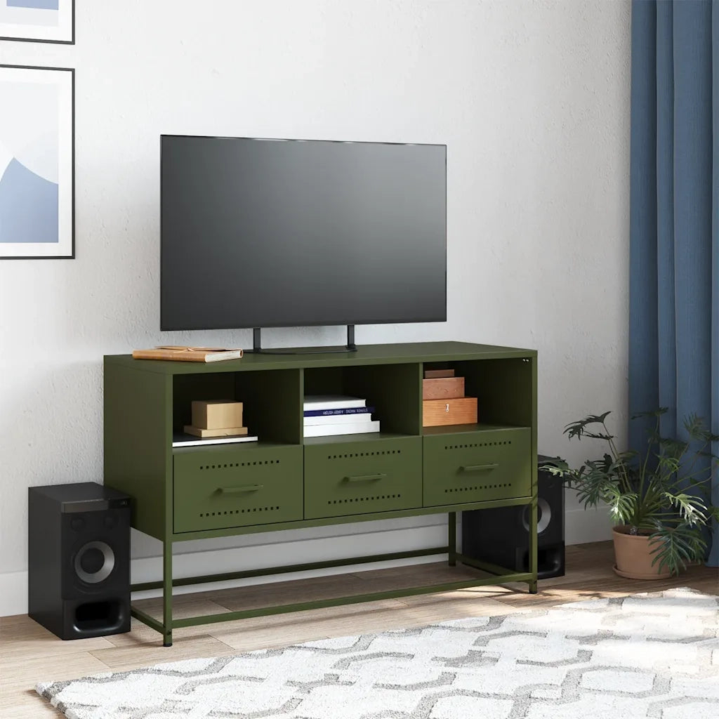 Mobile TV Verde Oliva 100,5x39x60,5 cm in Acciaio 846546