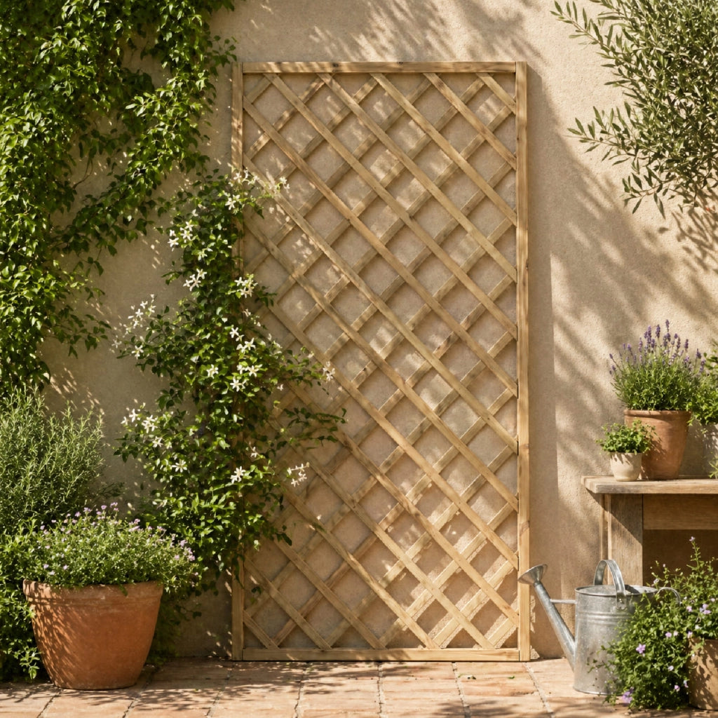 Traliccio In Legno Di Pino Impregnato Pannello Grigliato Per Giardino Balcone E Terrazza Supporto Decorazione Per Piante Rampicanti Privacy Outdoor 90 x 180 Cm Legno Naturale