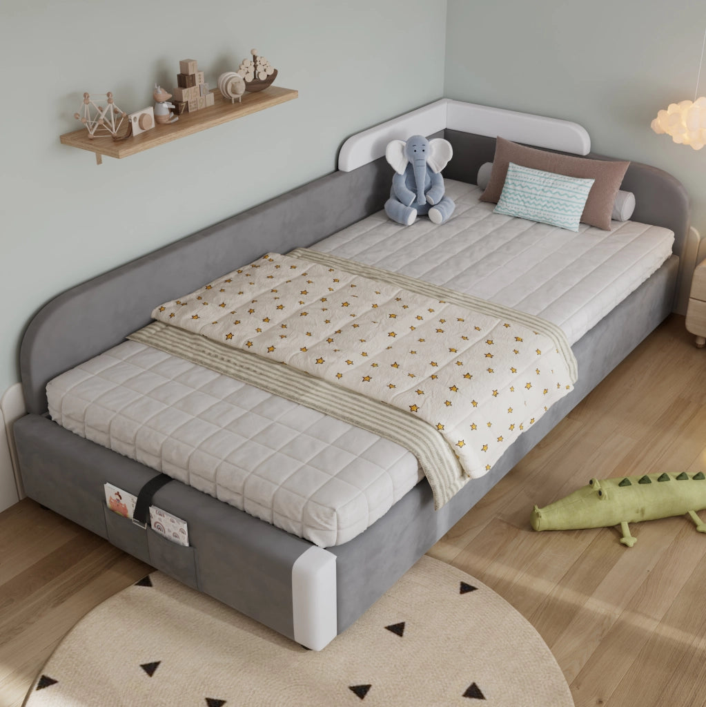 Letto imbottito 90x200 cm con contenitore idraulico e sponda morbida in velluto