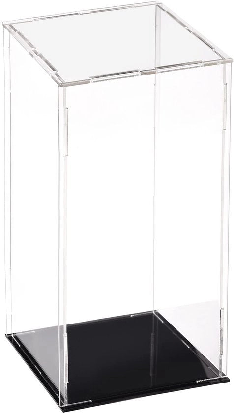 Vetrina a 4 facce trasparente - Organizzatore - Vetrina - Protezione impermeabile - Base nera - 10 x 10 x 25 cm - Scatola da esposizione