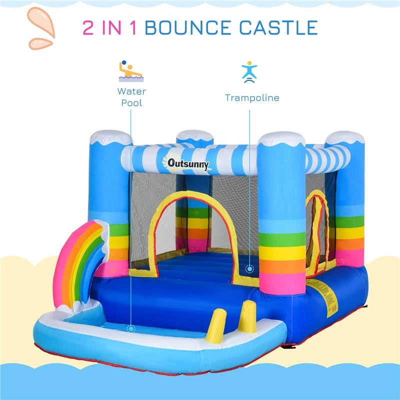 CASTELLO GONFIABILE PER BAMBINI CON TRAMPOLINO, PISCINA POMPA INCLUSA