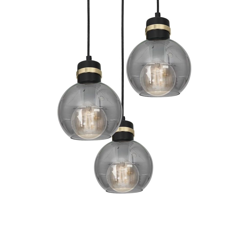 Lampadario OMEGA 3 luci E27 vetro fumé nero oro Milagro