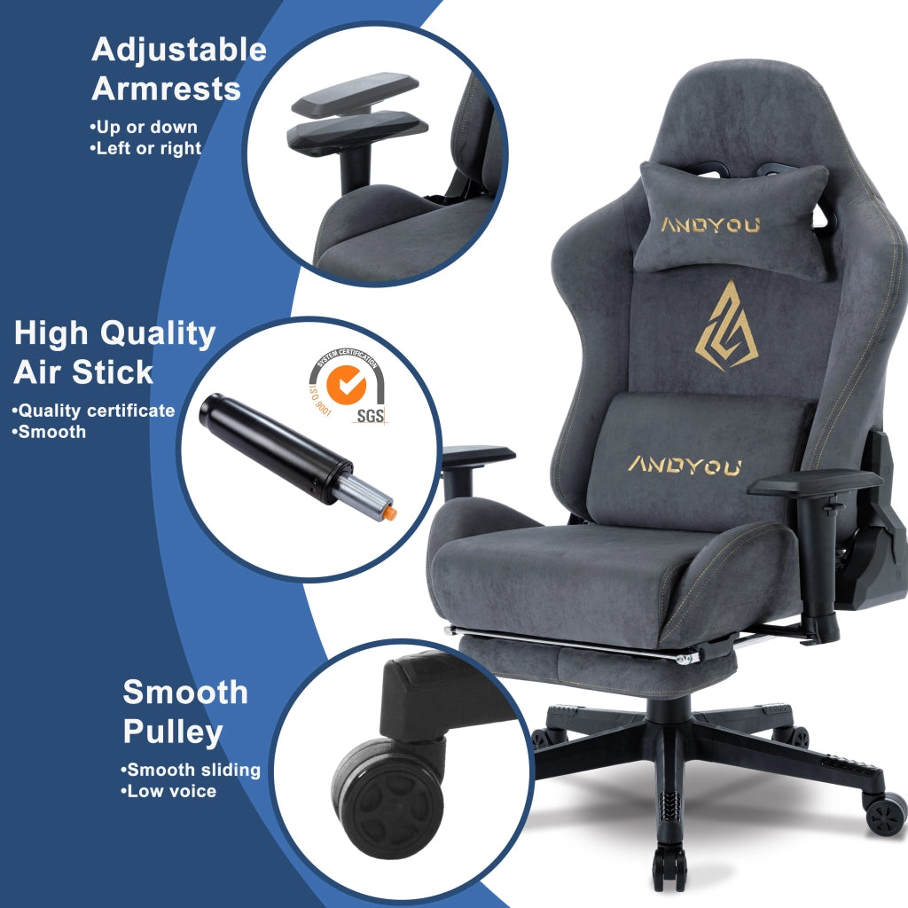 Sedia da gaming con poggiapiedi, regolabile e girevole ¨C zephmum ¨C Grigio