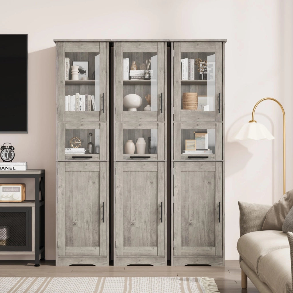 Mobiletto Bagno Alto e Slim 170cm in MDF Grigio, 4 Vani e 1 Cassetto