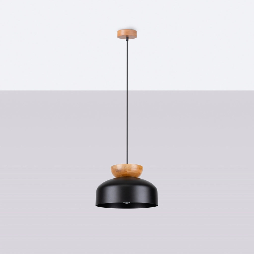 Lampada sospensione nera legno ELODEA E27 15W Pure Lume