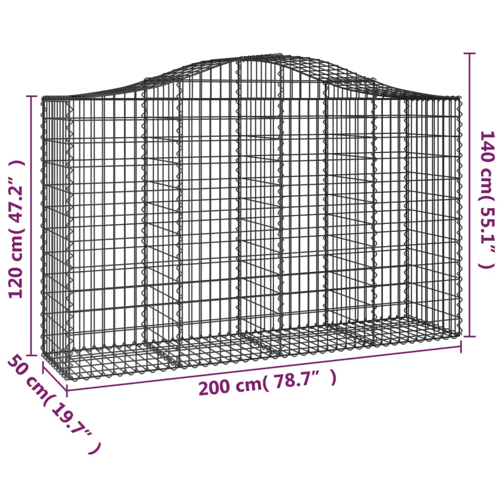 Cestini gabbioni recinzione a gabbia muro di contenimento ad arco 20 pezzi 200 x 50 x 120/140 cm ferro zincato argento 02_0040602