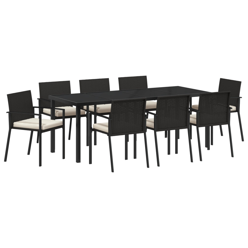 Set da Pranzo da Giardino 9 Pezzi Nero Polyrattan