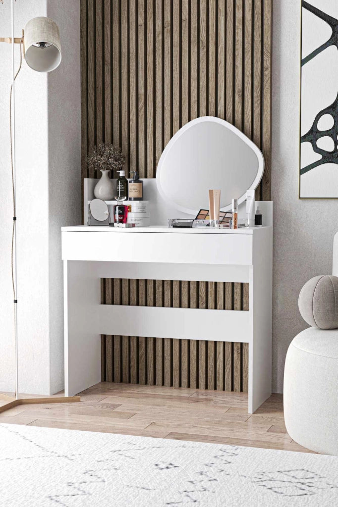 Toeletta con specchio in legno "Harmony Mini Amorphous" - 90 x 40 x 133 cm - Bianco