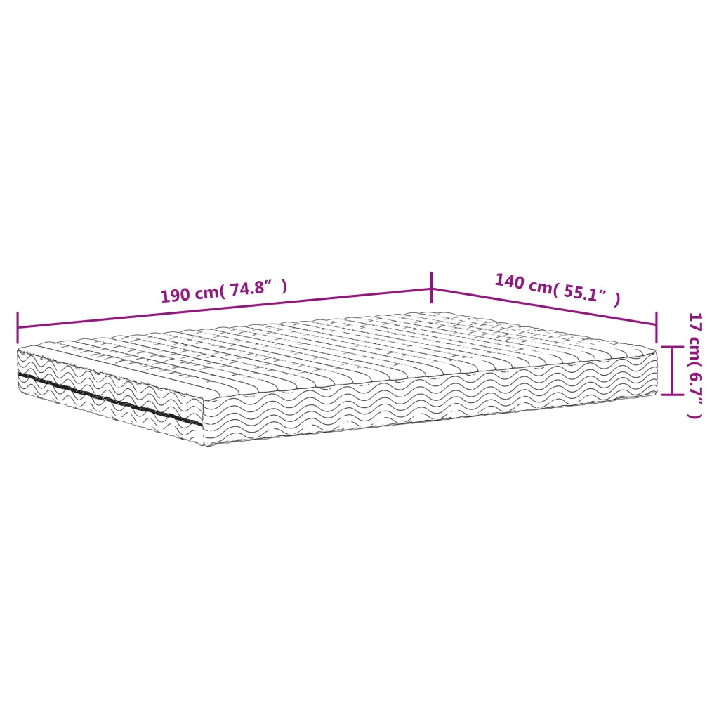 Materasso in Schiuma-Materasso per Letto Bianco 140x190 cm Durezza H2 H3