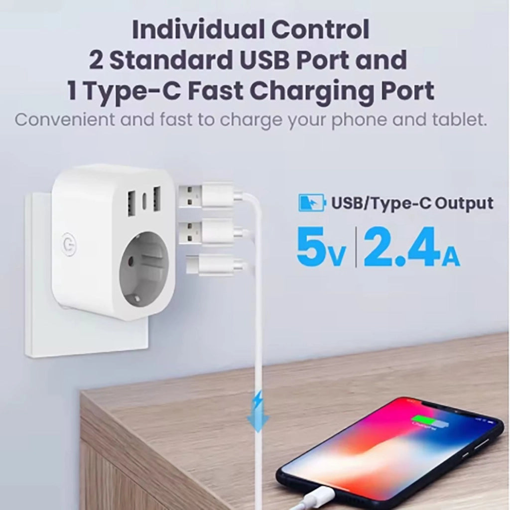 PRESA SMART WIFI 16A 3680W USB TYPE C ALEXA GOOGLE TUYA SMART LIFE TIMER WIBY