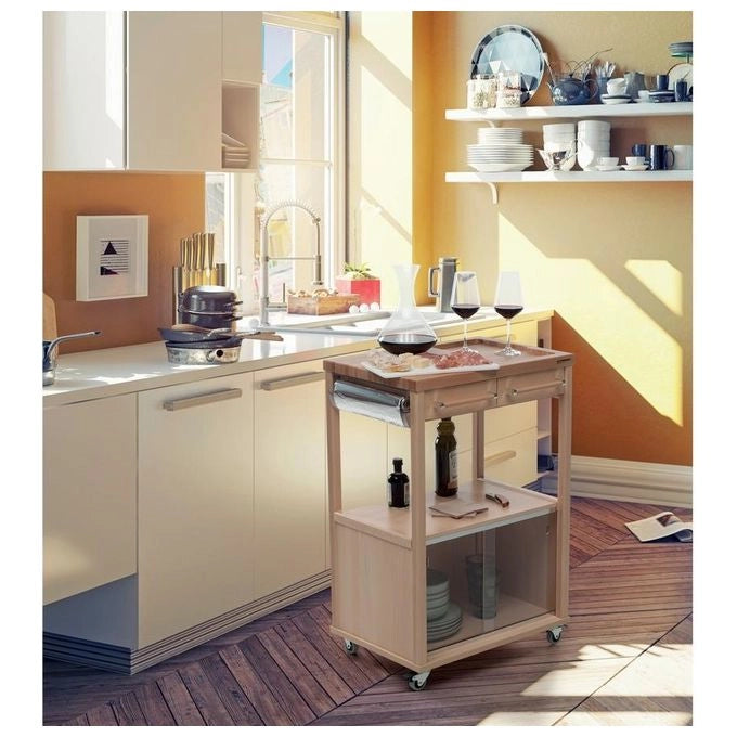 Foppapedretti 9900339530 Carrello da Cucina con Vano Porta Microonde e Tagliere Estraibile colore Bianco Naturale