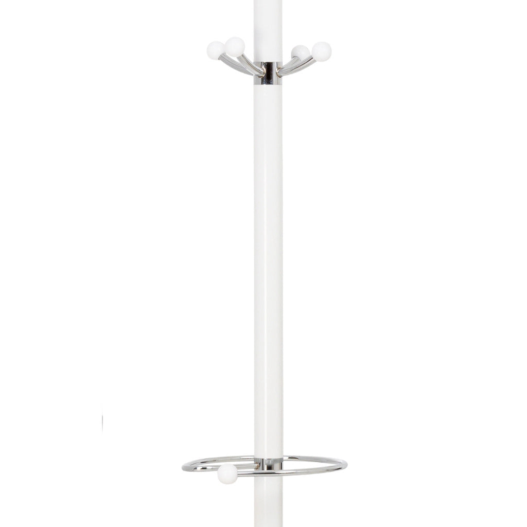 Perchero de metal blanco con paraguero y 6 ganchos D36x175h cm
