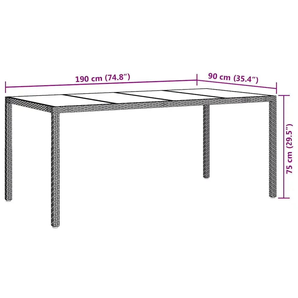Tavolo da Giardino Nero 190 x 90 x 75 cm polyrattan 362547