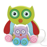 Trade Shop - Gioco Gufetto Legno Trainabile Gufo Giocattolo Per Bambini Da Tirare 18cm Verde -