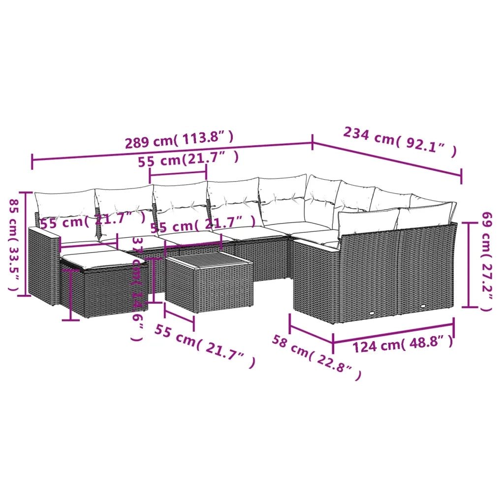 Set Divani da Giardino 11 pz con Cuscini in Polyrattan Nero 3258962