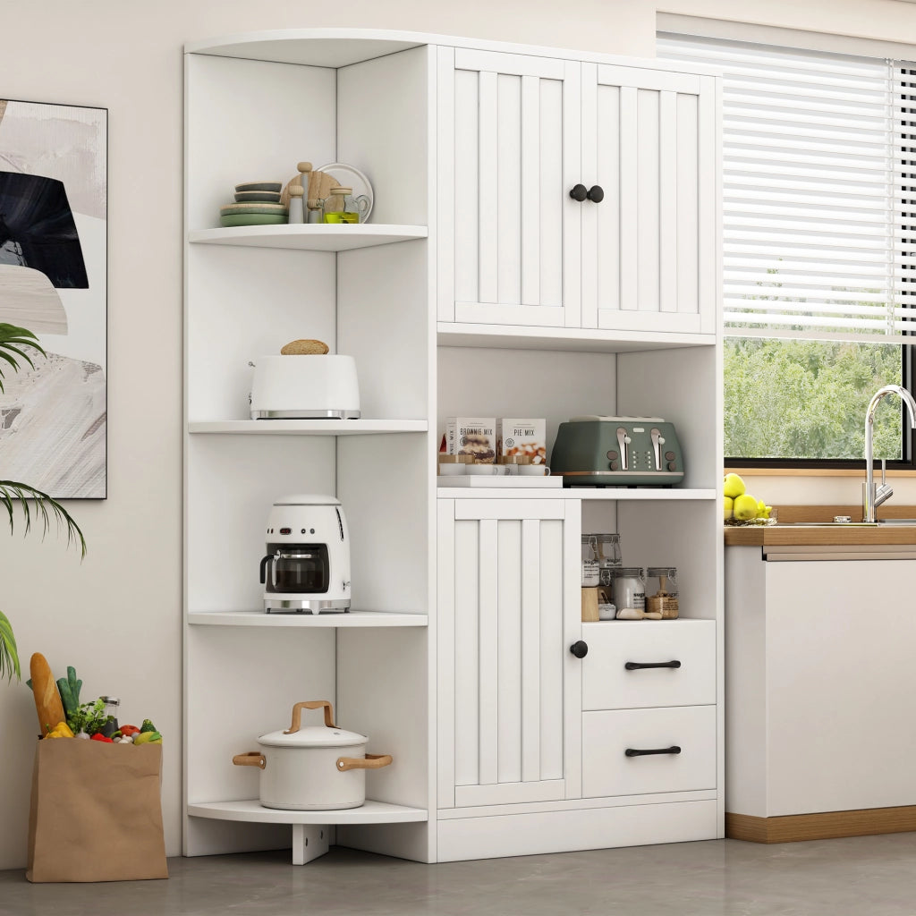 Libreria ad angolo con 3 ante 2 cassetti 6 vani aperti e ripiani regolabili per soggiorno in pannello truciolare 104 × 35 × 155 cm bianco