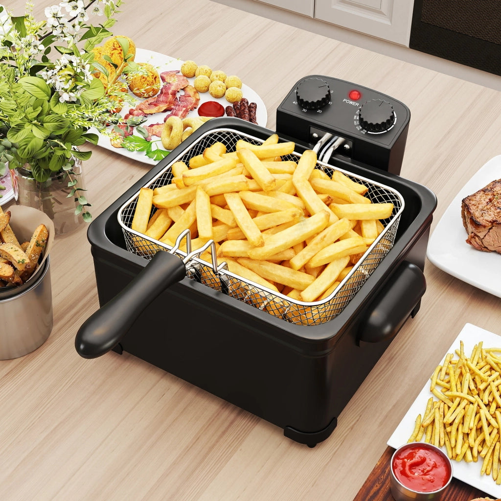 Friggitrice ad olio 5 l con 1 cestello grande e 2 piccoli, Friggitrice elettrica smontabile con protezione dal surriscaldamento 1700 w