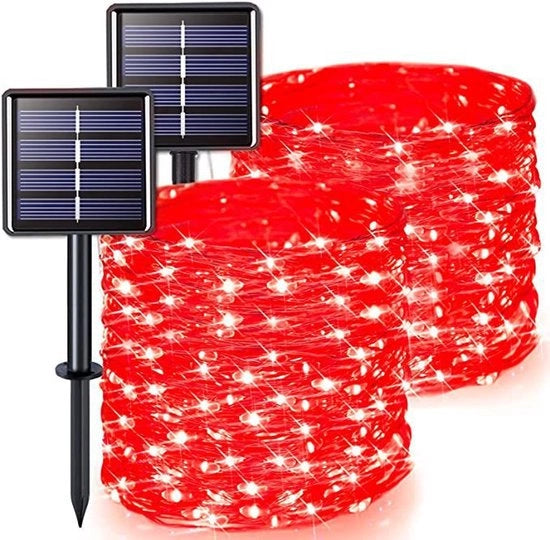 Lampada da esterno con otto livelli, cavo di illuminazione con stelle, cavo di illuminazione decorativo per esterno, atmosfera natalizia - rosso, 32 metri, 300 punti di luce
