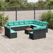 Set Divani da Giardino 13pz con Cuscini Nero in Polyrattan