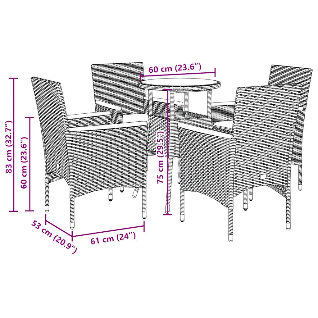 Set da Pranzo da Giardino 5 pz con Cuscini Polyrattan e Vetro 3278724
