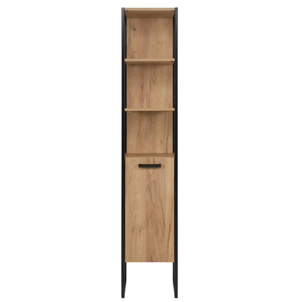 Colonna da bagno ONIL – 2 porte – Rovere chiaro e nero – Stile industriale – H185 cm