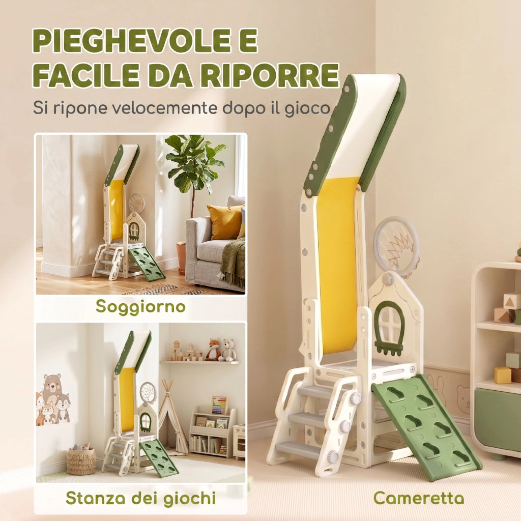 Scivolo per Bambini 1-3 Anni 191x100x84 cm con Arrampicata e Canestro in HDPE Crema