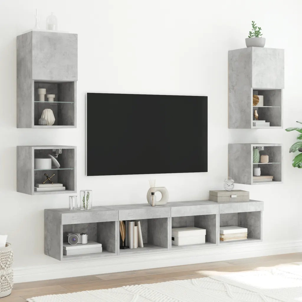 Comodini con Luci LED a Parete 2pz-Set di 2 Tavolino da notte Grigio Cemento