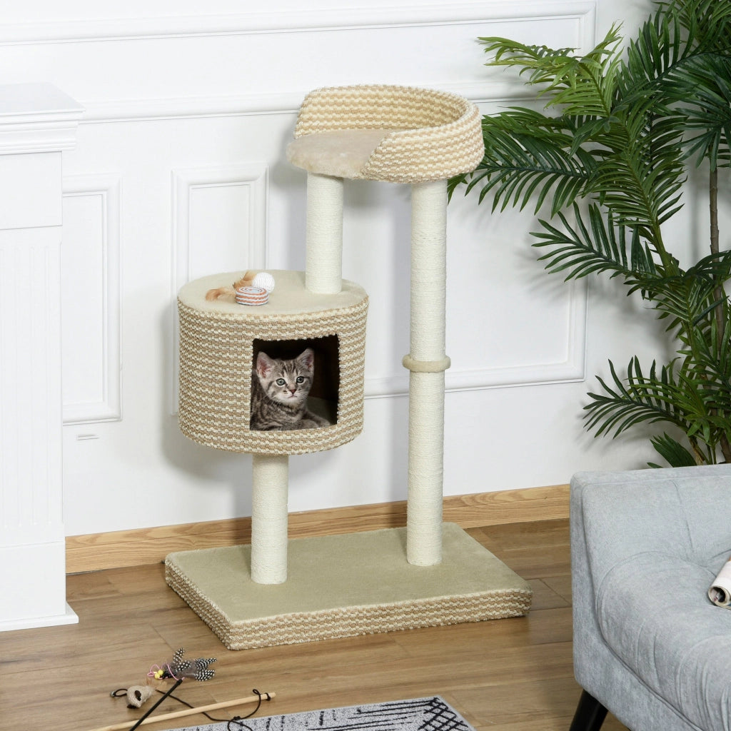 Albero Tiragraffi per Gatti 61x41x96 cm con Corda di Juta  Beige