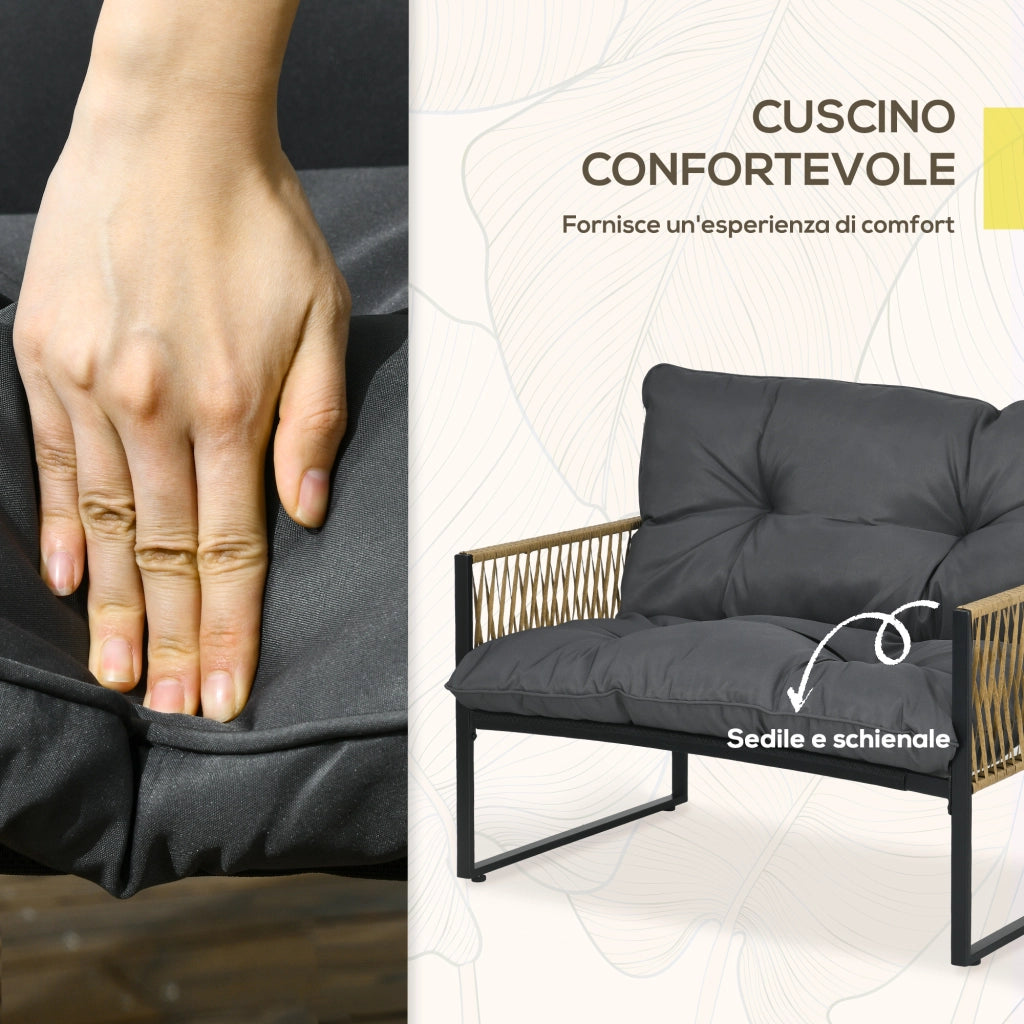 Set da Giardino 4 Pezzi in Rattan con Divanetto, 2 Sedie e Tavolino da Caff¨¨, Grigio e Marrone
