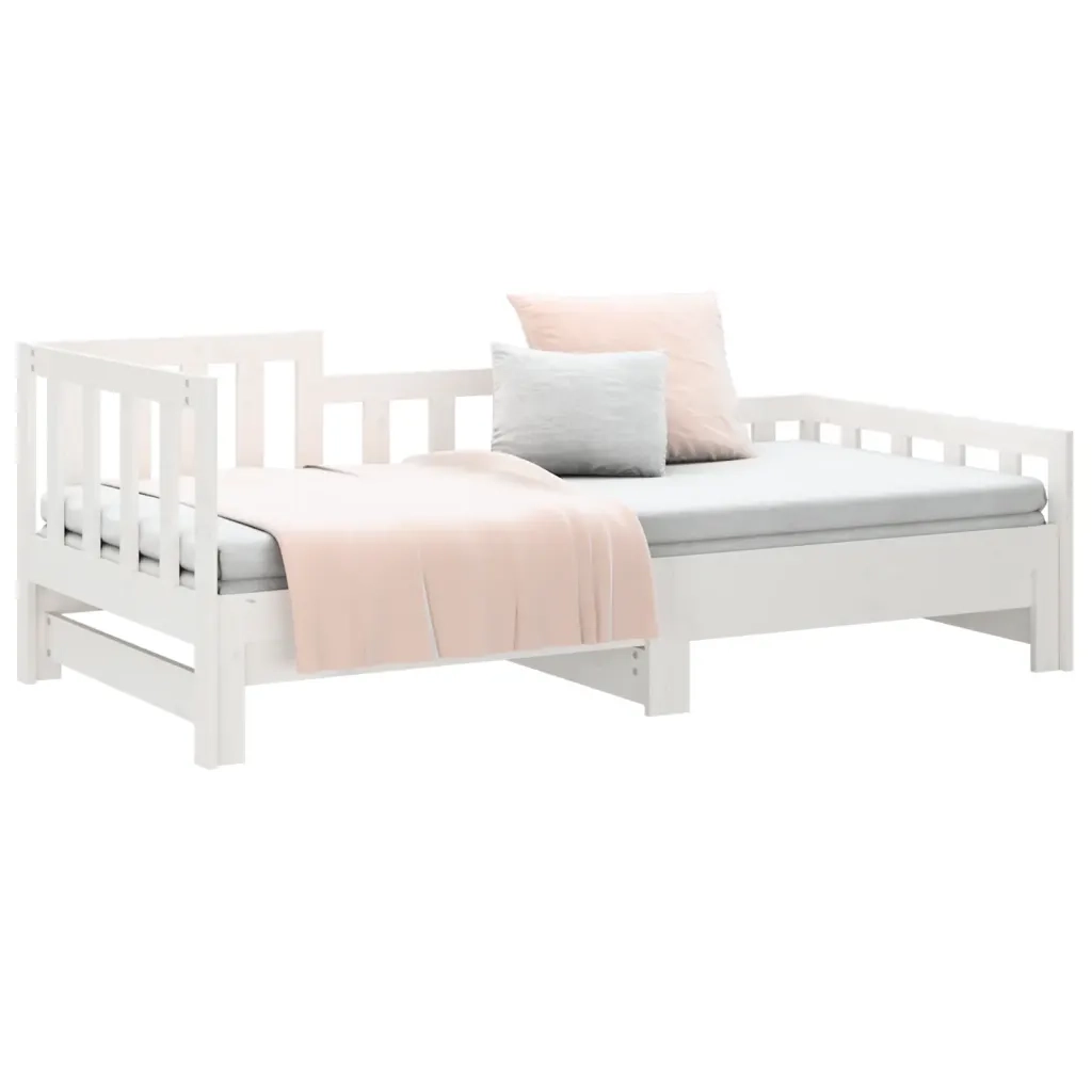 Letto singolo | Letto per adulti | Dormeuse Estraibile Bianca 2x(90x190) cm Legno Massello di Pino