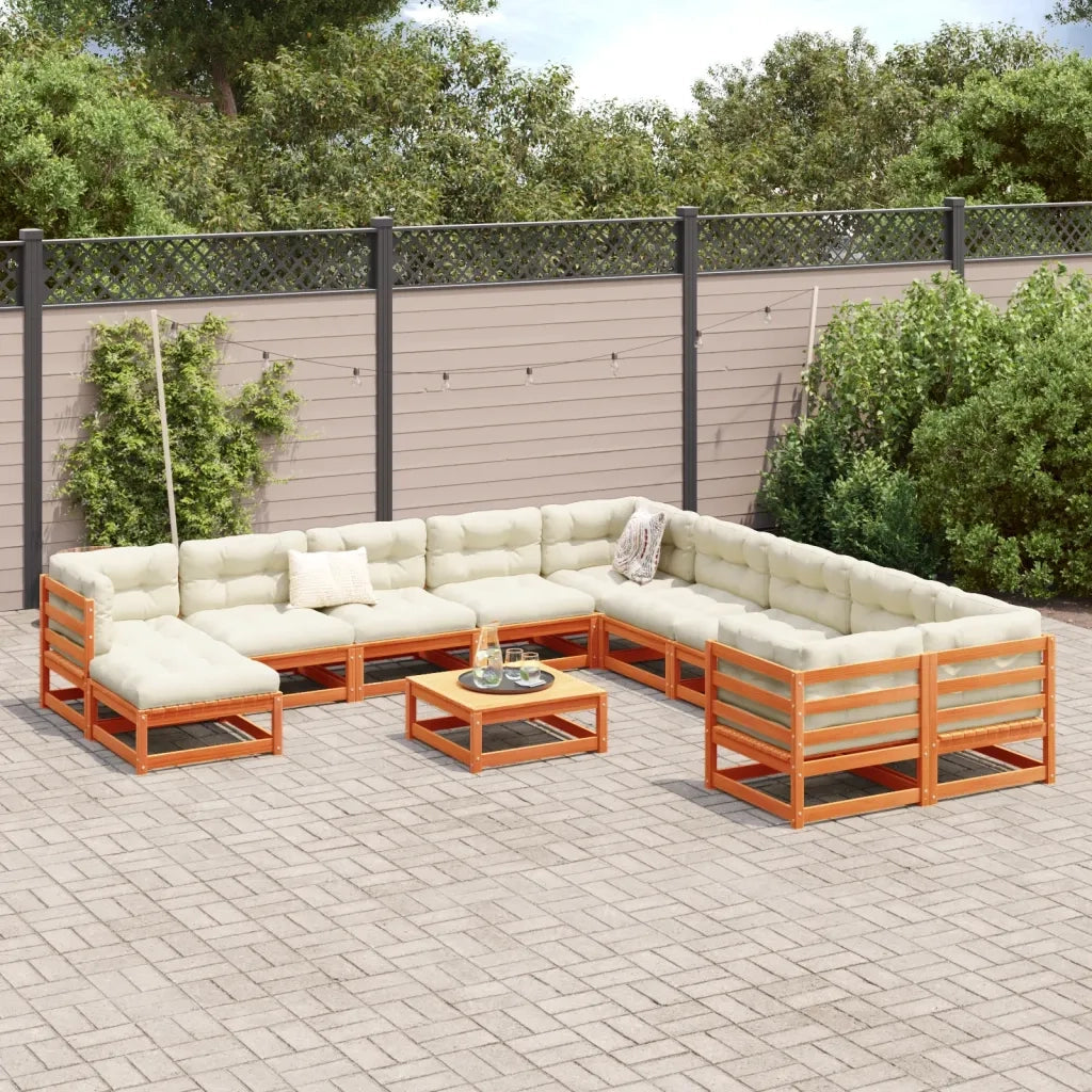Set Divani da Giardino 12pz Marrone Cera Legno Massello di Pino 3299652