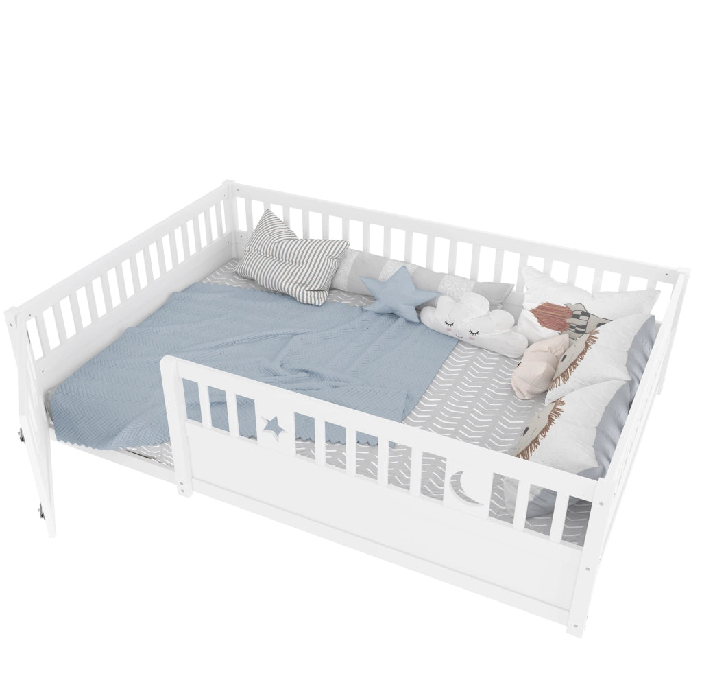 Letto per bambini 140 x 190 cm in pino bianco con sponde di sicurezza