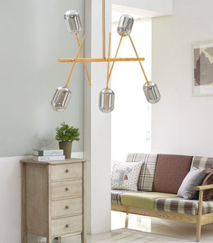 Lampadario Glam Galaxy 100x10x80 cm in Ferro e Vetro Fumo e Oro