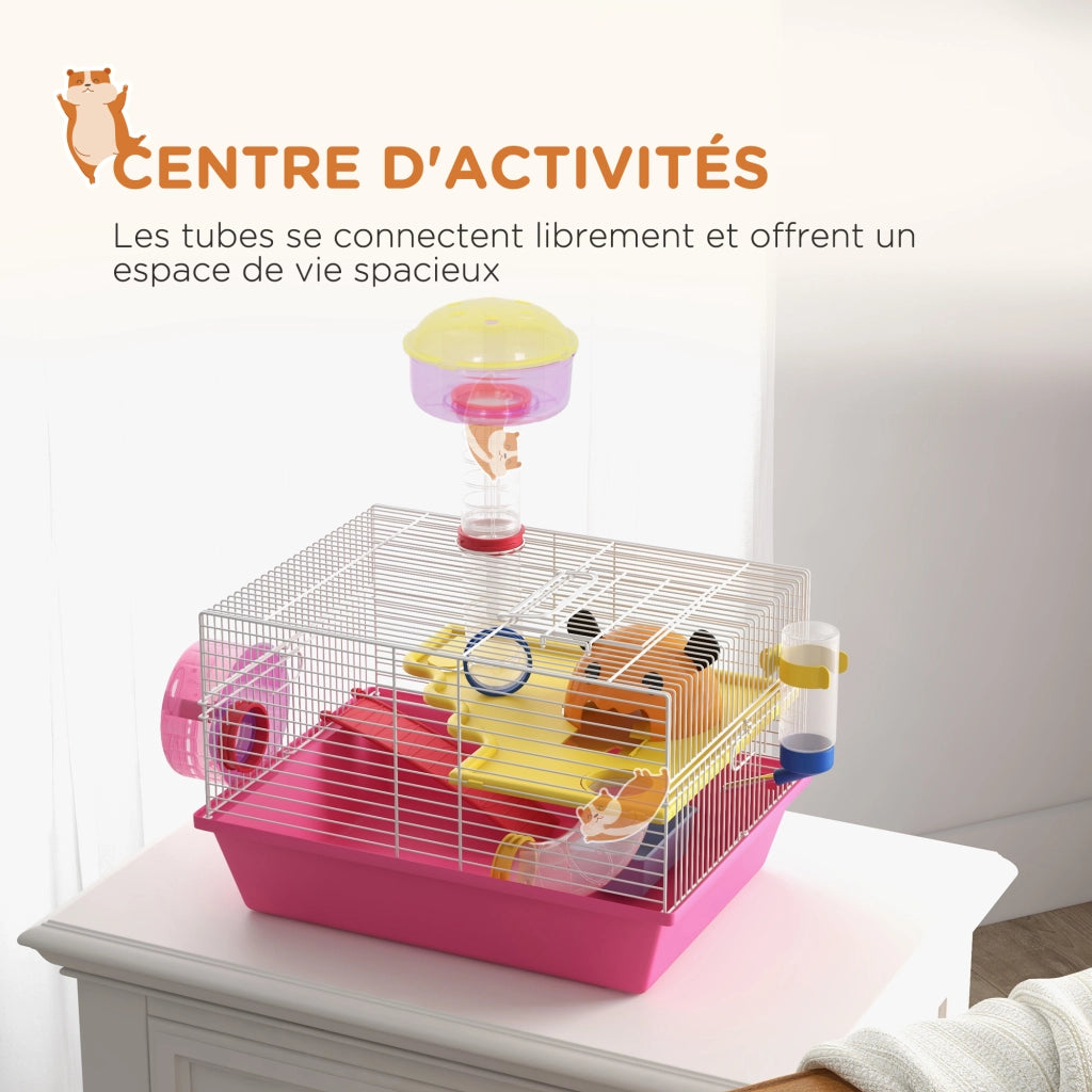 Gabbia per criceti e roditori con accessori ¨C zephmum ¨C rosa 34x27x25 cm