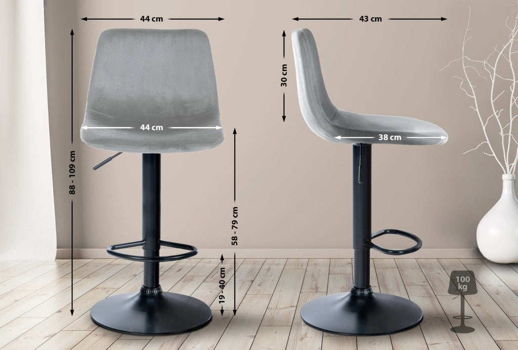 Sgabello Divo Velvet grigio,nero