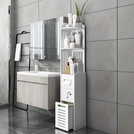 Cassettone da bagno alto - 2 cassetti - 3 pannelli - impermeabile - idrorepellente - 120x22x120 cm - cassettone da bagno alto bianco